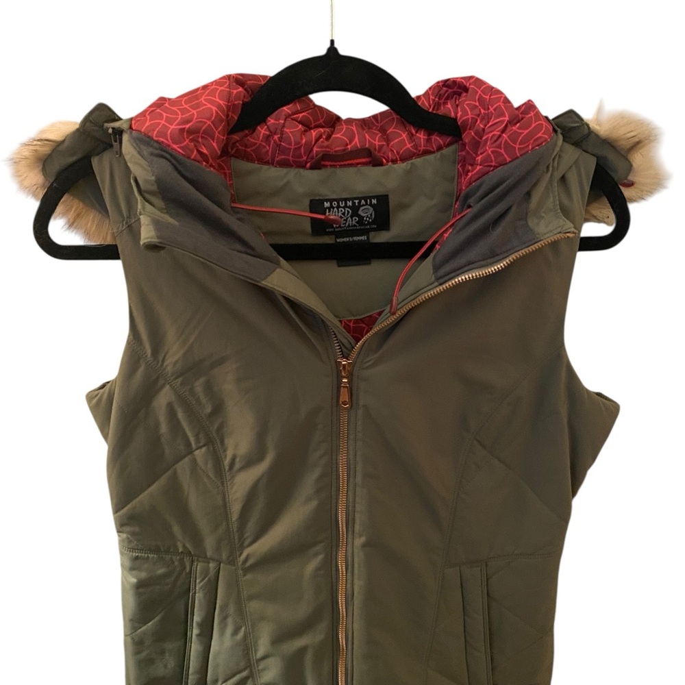 Mountain Hardwear Olive Green and Pink Hooded Vest